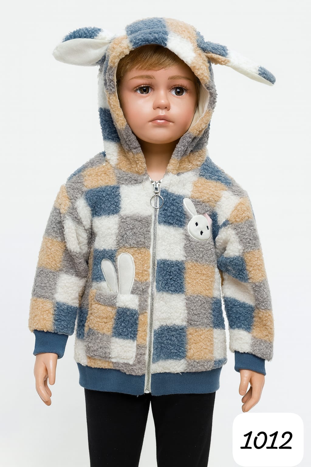 Kids’ Cozy Checkered Fleece Jacket with Bunny Design