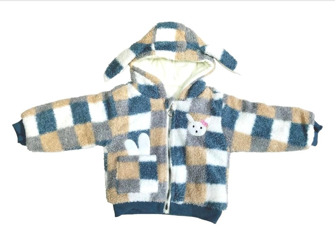Kids’ Cozy Checkered Fleece Jacket with Bunny Design