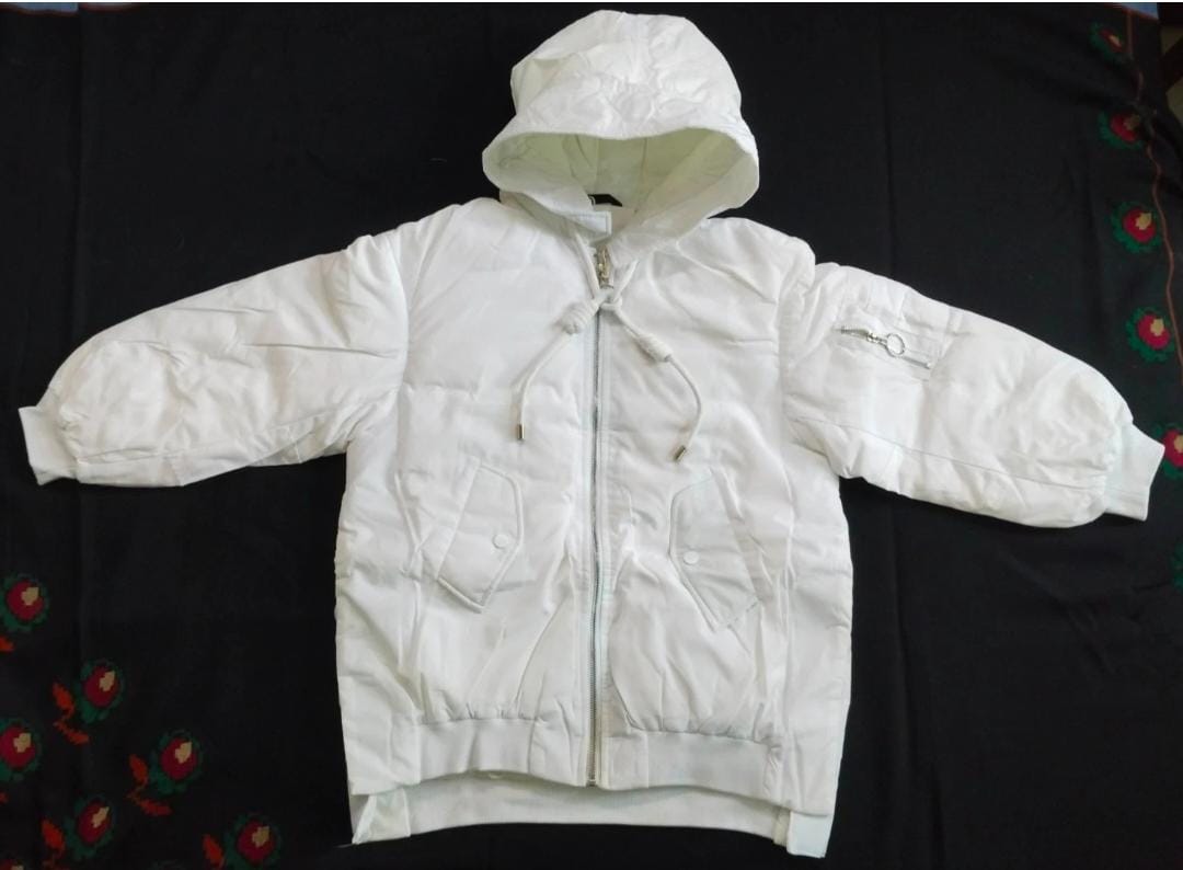 Dream Big, Stay Warm – White Hooded Jacket with Bold Style. for Adults 18+