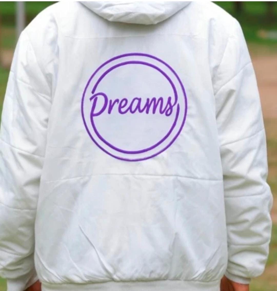 Dream Big, Stay Warm – White Hooded Jacket with Bold Style. for Adults 18+
